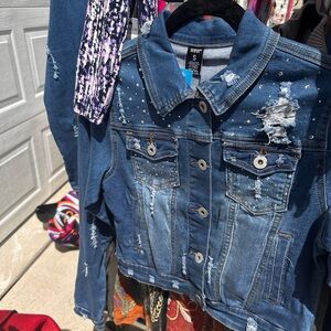 Studded Distressed Denim Jacket